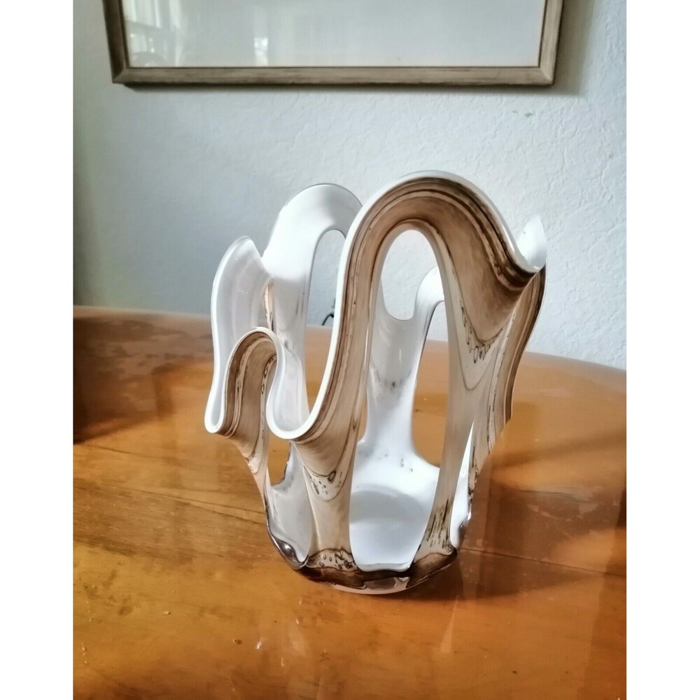 Makora Krosno Blown Handmade Art Glass Open Vase Candle Holder Poland VTG
